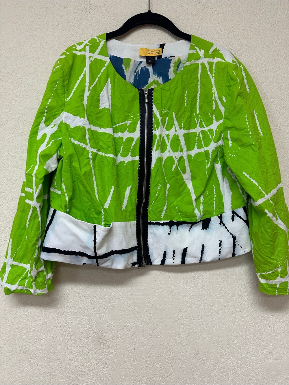 SoCa St John womans Green & White Girls' Printed Zip-Front Jacket size 14